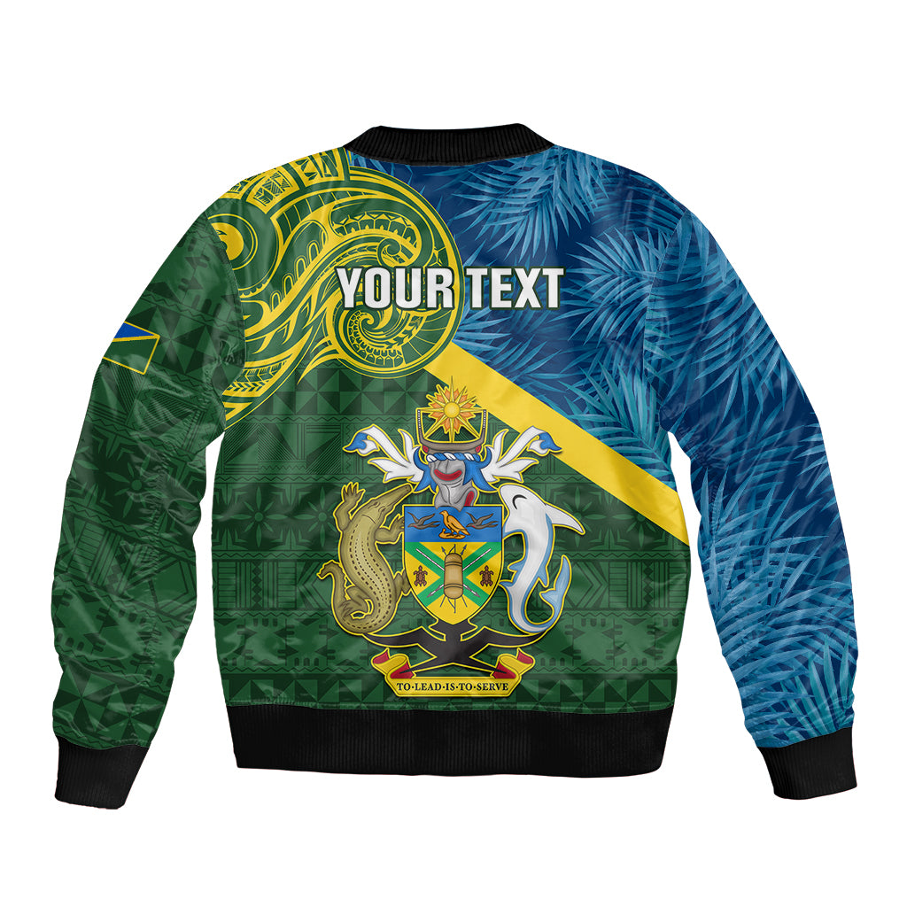 Personalised Solomon Islands Bomber Jacket Tropical Leaves With Melanesian Pattern LT14 - Polynesian Pride
