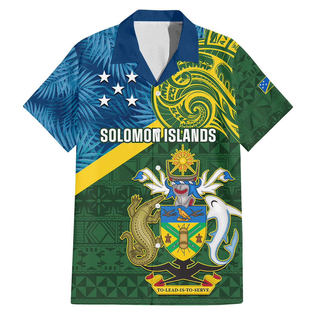 Personalised Solomon Islands Family Matching Mermaid Dress and Hawaiian Shirt Tropical Leaves With Melanesian Pattern LT14 Dad's Shirt - Short Sleeve Green - Polynesian Pride