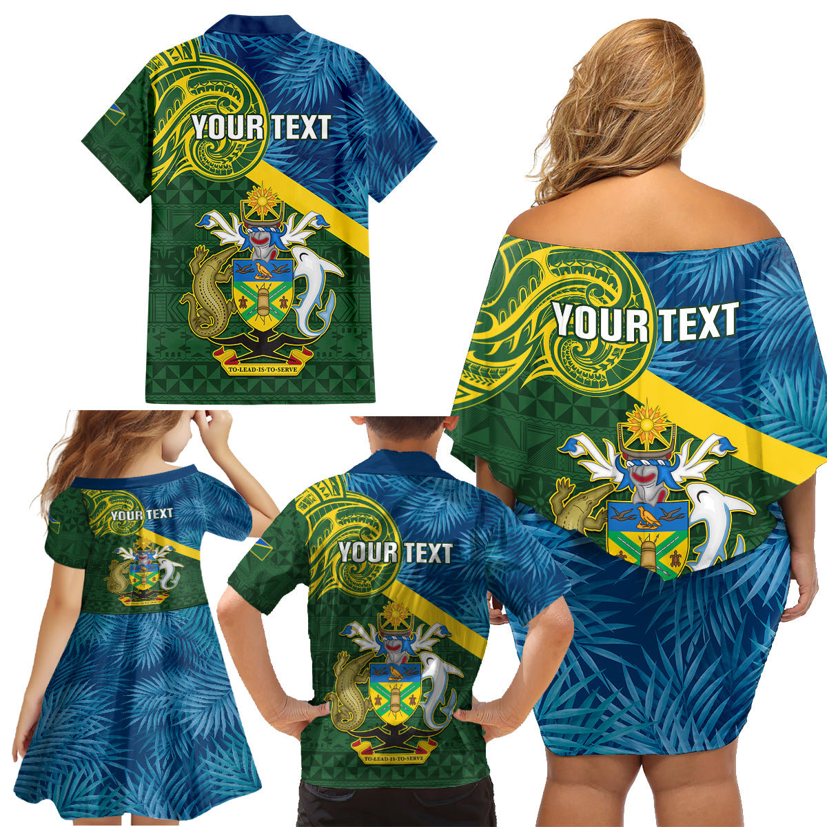 Personalised Solomon Islands Family Matching Off Shoulder Short Dress and Hawaiian Shirt Tropical Leaves With Melanesian Pattern LT14 - Polynesian Pride