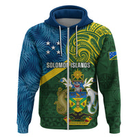 Personalised Solomon Islands Hoodie Tropical Leaves With Melanesian Pattern LT14 - Polynesian Pride