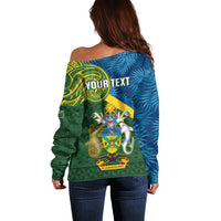 Personalised Solomon Islands Off Shoulder Sweater Tropical Leaves With Melanesian Pattern LT14 - Polynesian Pride