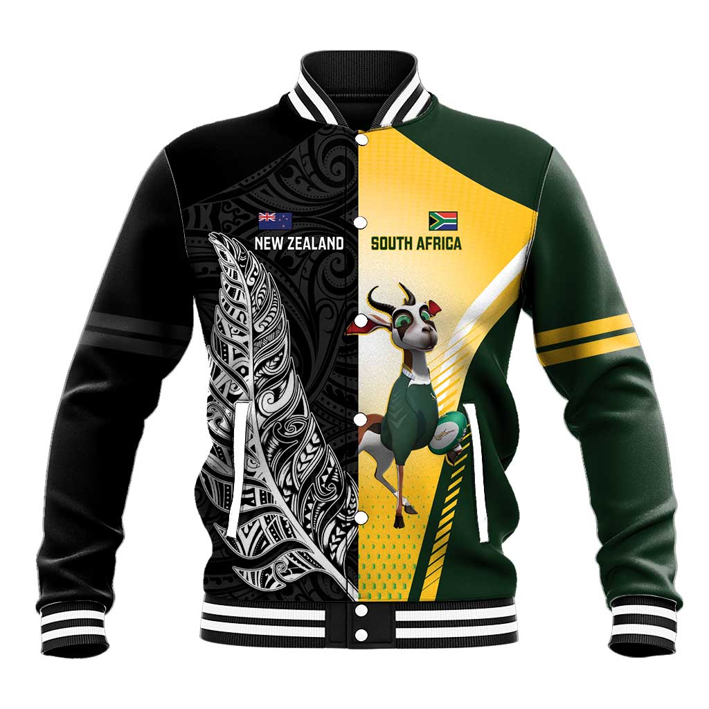 New Zealand and South Africa Rugby Custom Baseball Jacket Maori Silver Fern Springbok Together - Polynesian Pride