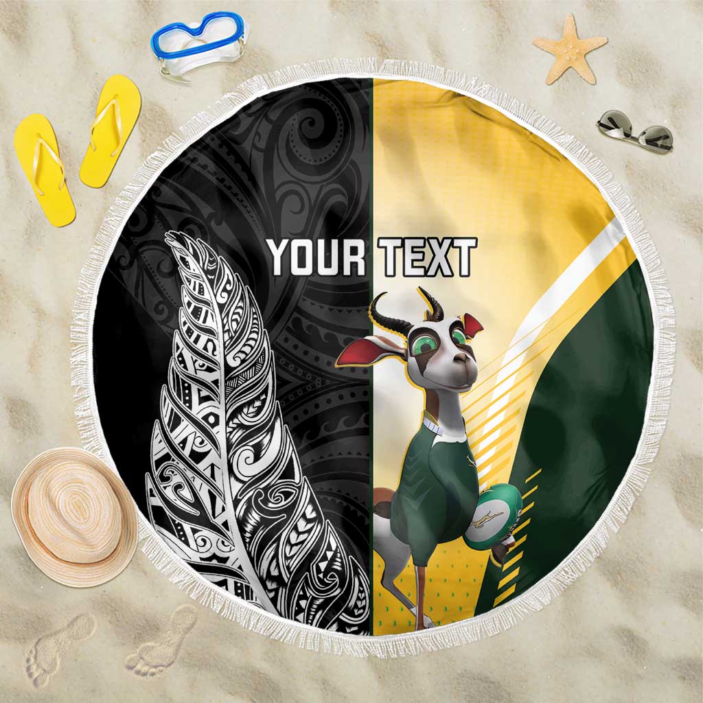 New Zealand and South Africa Rugby Custom Beach Blanket Maori Silver Fern Springbok Together - Polynesian Pride