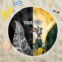 New Zealand and South Africa Rugby Custom Beach Blanket Maori Silver Fern Springbok Together - Polynesian Pride