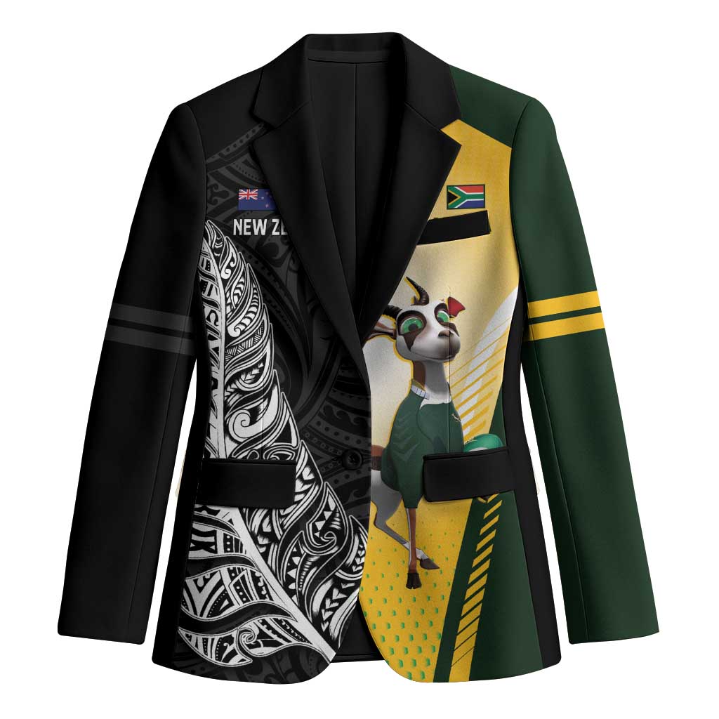 New Zealand and South Africa Rugby Custom Blazer Maori Silver Fern Springbok Together - Polynesian Pride