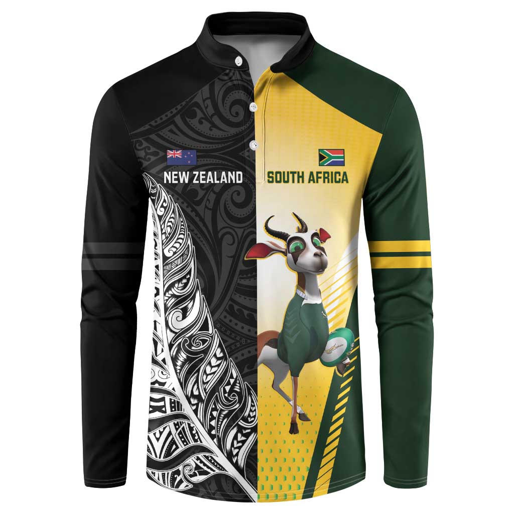New Zealand and South Africa Rugby Custom Button Sweatshirt Maori Silver Fern Springbok Together - Polynesian Pride