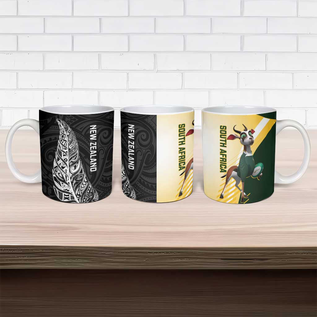 New Zealand and South Africa Rugby Ceramic Mug Maori Silver Fern Springbok Together - Polynesian Pride