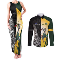 New Zealand and South Africa Rugby Custom Couples Matching Tank Maxi Dress and Long Sleeve Button Shirt Maori Silver Fern Springbok Together - Polynesian Pride
