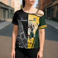 New Zealand and South Africa Rugby Custom Cross Shoulder Shirt Maori Silver Fern Springbok Together - Polynesian Pride