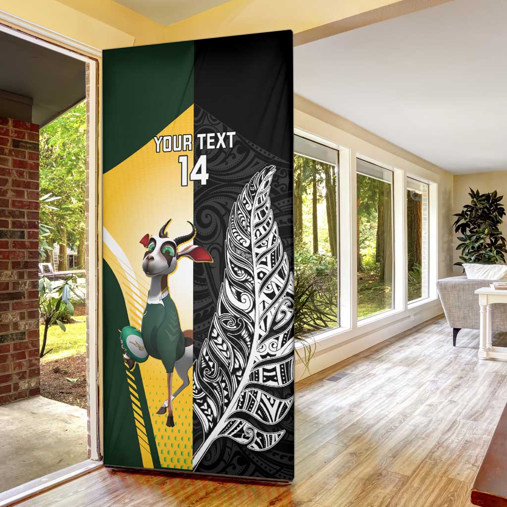 New Zealand and South Africa Rugby Custom Door Cover Maori Silver Fern Springbok Together - Polynesian Pride