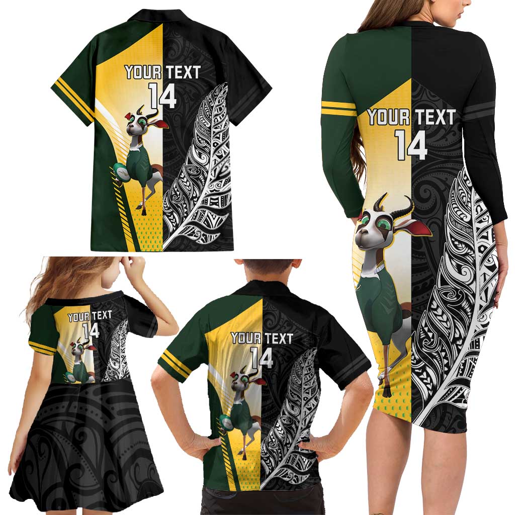 New Zealand and South Africa Rugby Custom Family Matching Long Sleeve Bodycon Dress and Hawaiian Shirt Maori Silver Fern Springbok Together - Polynesian Pride