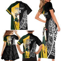 New Zealand and South Africa Rugby Custom Family Matching Short Sleeve Bodycon Dress and Hawaiian Shirt Maori Silver Fern Springbok Together - Polynesian Pride