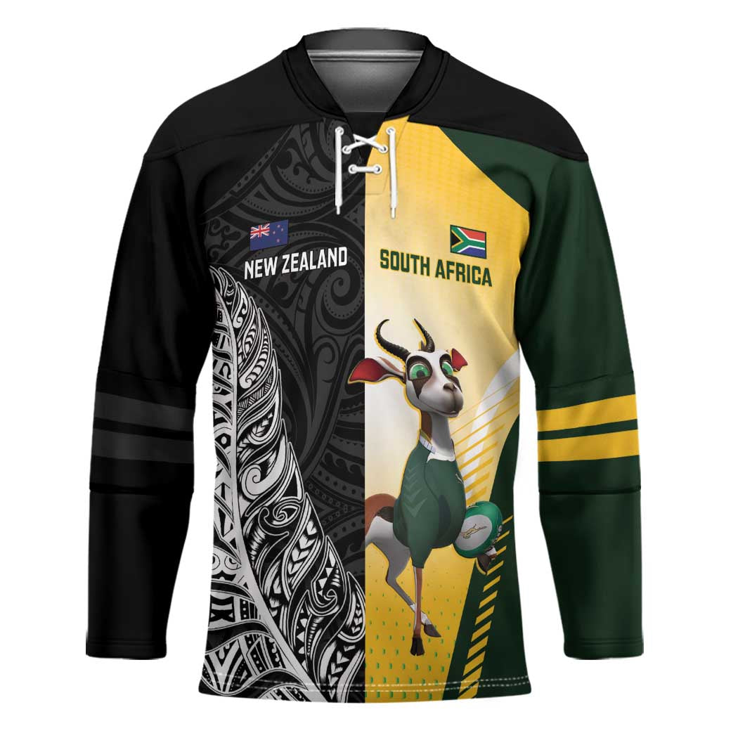 New Zealand and South Africa Rugby Custom Hockey Jersey Maori Silver Fern Springbok Together - Polynesian Pride