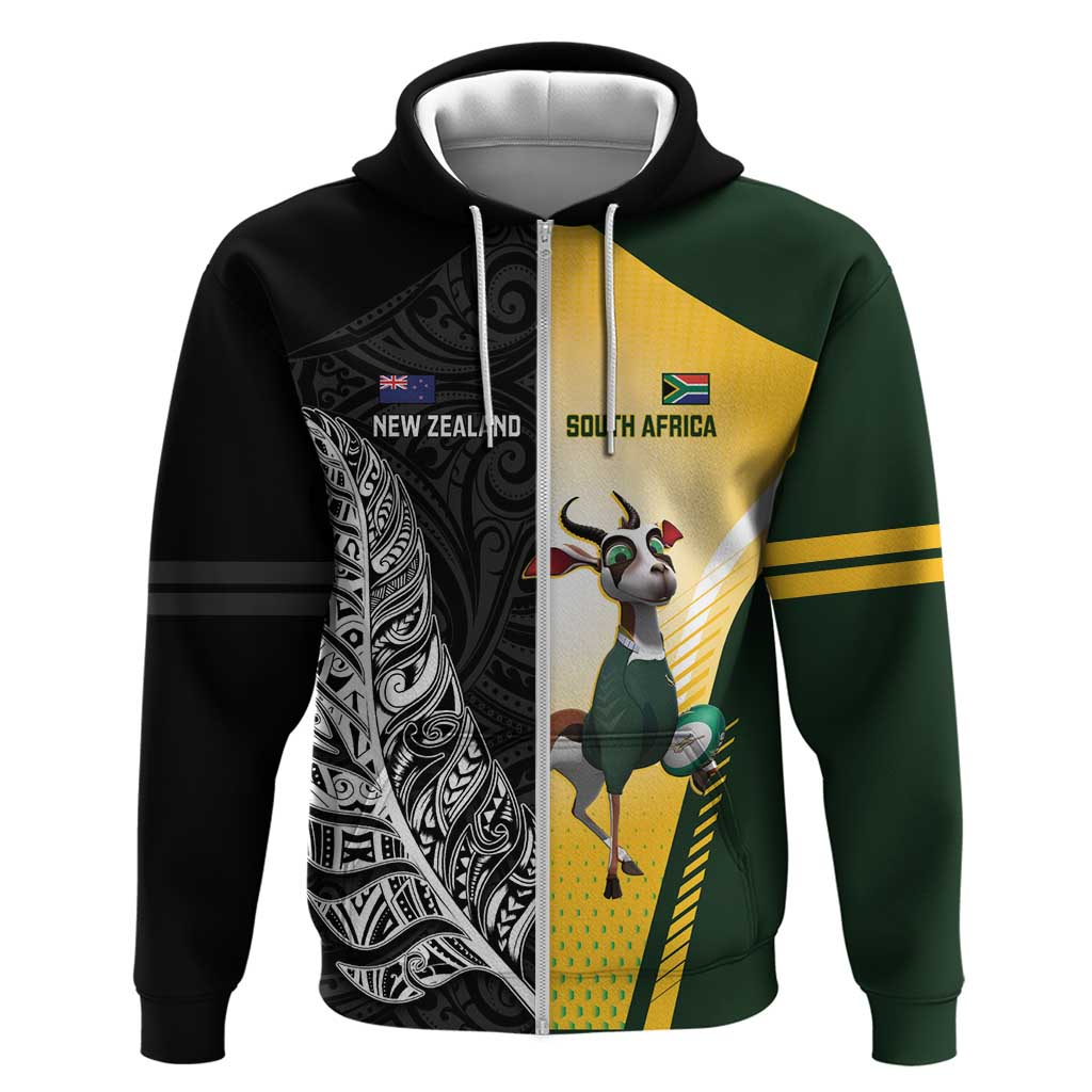New Zealand and South Africa Rugby Custom Hoodie Maori Silver Fern Springbok Together - Polynesian Pride