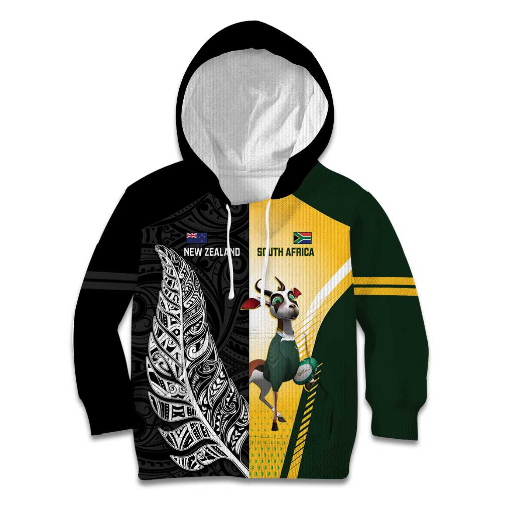 New Zealand and South Africa Rugby Custom Kid Hoodie Maori Silver Fern Springbok Together - Polynesian Pride