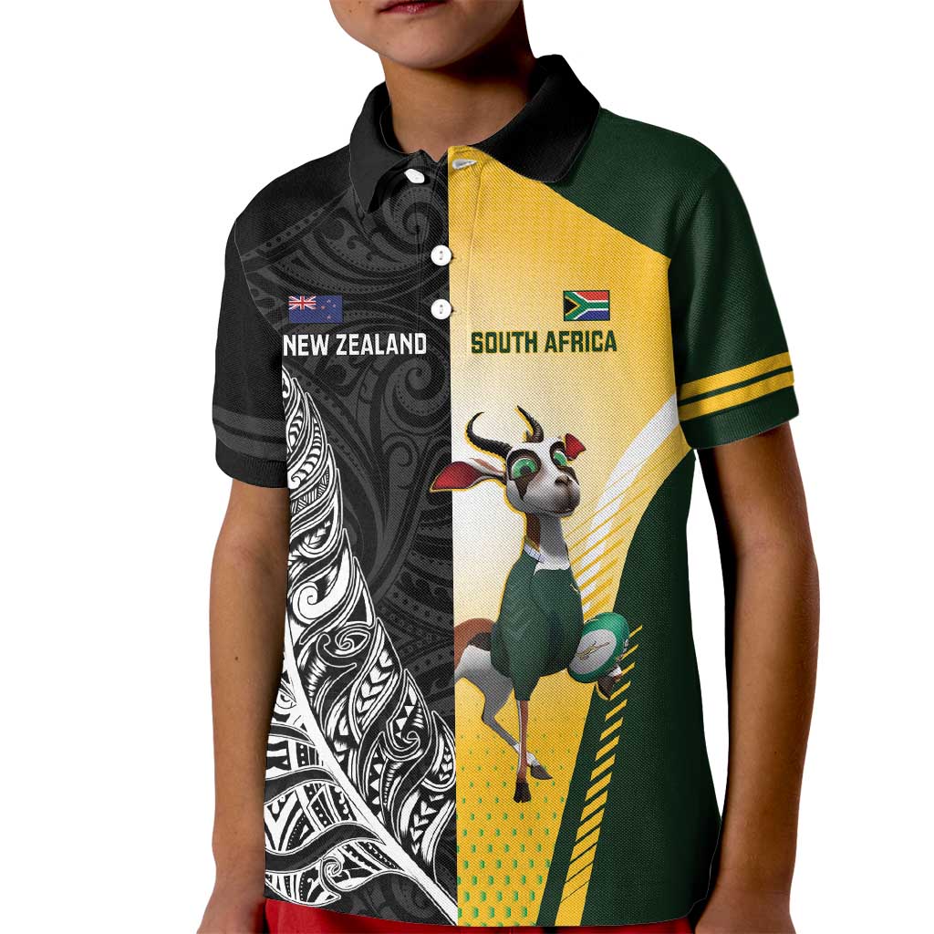 New Zealand and South Africa Rugby Custom Kid Polo Shirt Maori Silver Fern Springbok Together - Polynesian Pride