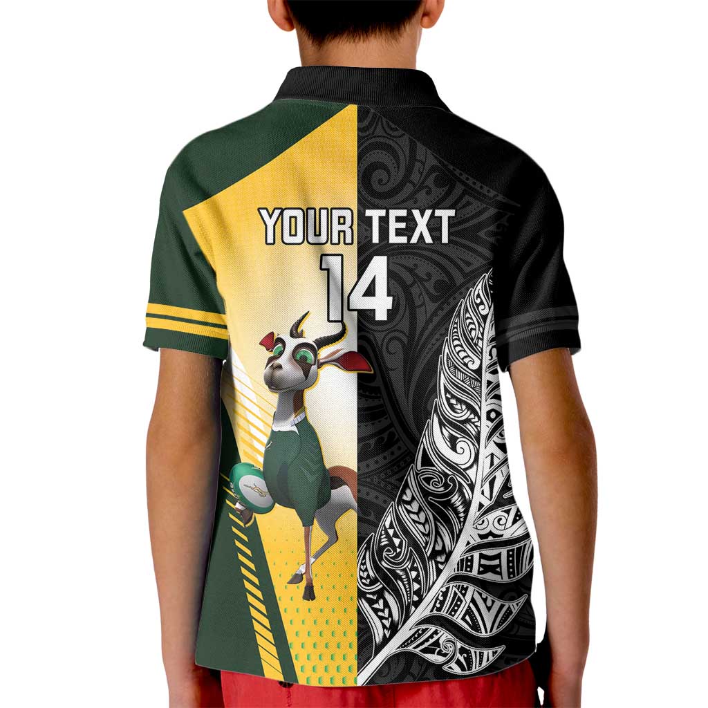 New Zealand and South Africa Rugby Custom Kid Polo Shirt Maori Silver Fern Springbok Together - Polynesian Pride