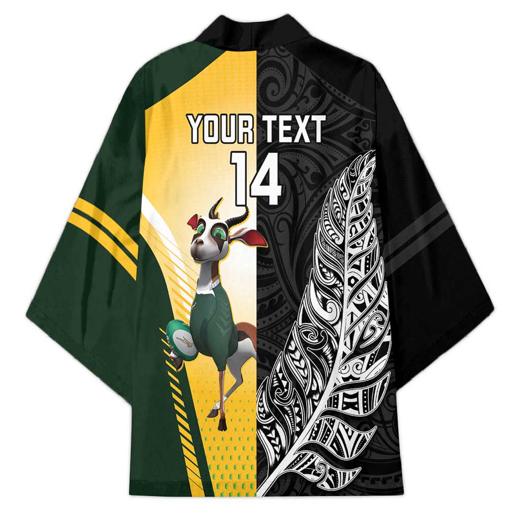 New Zealand and South Africa Rugby Custom Kimono Maori Silver Fern Springbok Together - Polynesian Pride