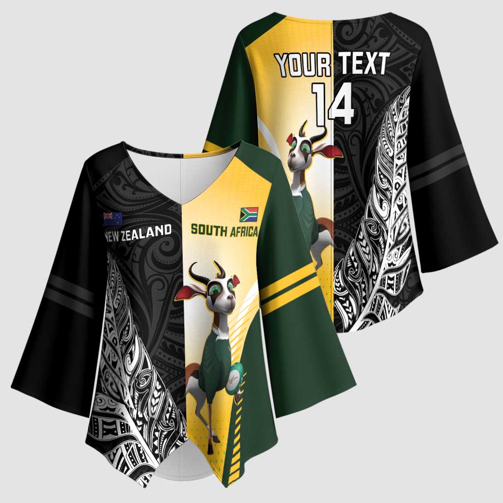 New Zealand and South Africa Rugby Custom Kimono Sleeve Blouse Maori Silver Fern Springbok Together - Polynesian Pride