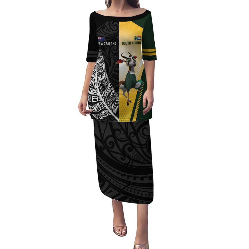 New Zealand and South Africa Rugby Custom Puletasi Maori Silver Fern Springbok Together - Polynesian Pride