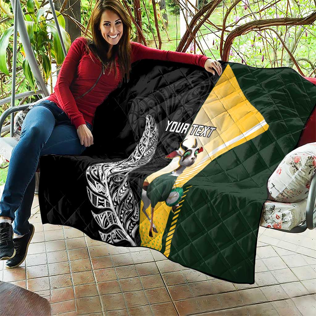 New Zealand and South Africa Rugby Custom Quilt Maori Silver Fern Springbok Together - Polynesian Pride