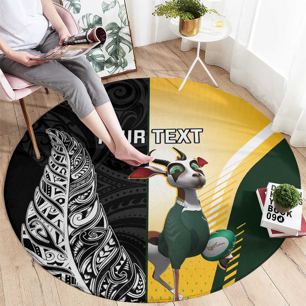 New Zealand and South Africa Rugby Custom Round Carpet Maori Silver Fern Springbok Together - Polynesian Pride