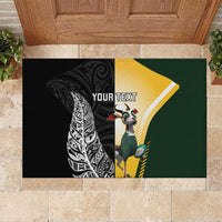 New Zealand and South Africa Rugby Custom Rubber Doormat Maori Silver Fern Springbok Together - Polynesian Pride