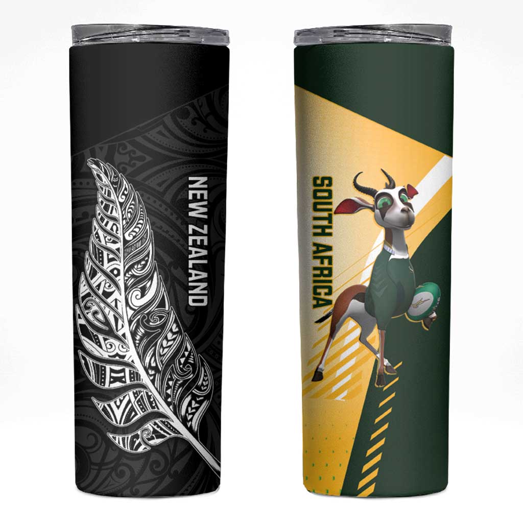 New Zealand and South Africa Rugby Skinny Tumbler Maori Silver Fern Springbok Together - Polynesian Pride