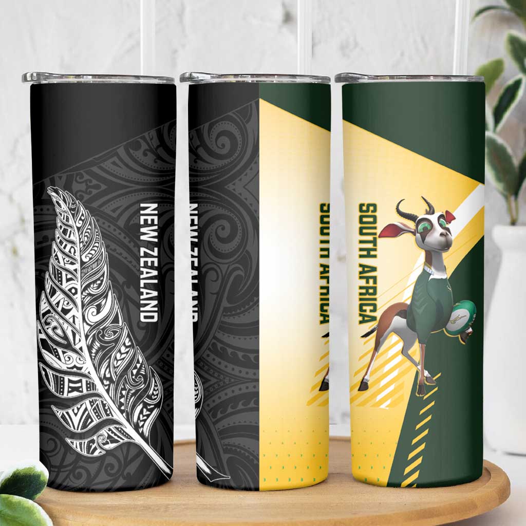 New Zealand and South Africa Rugby Skinny Tumbler Maori Silver Fern Springbok Together - Polynesian Pride