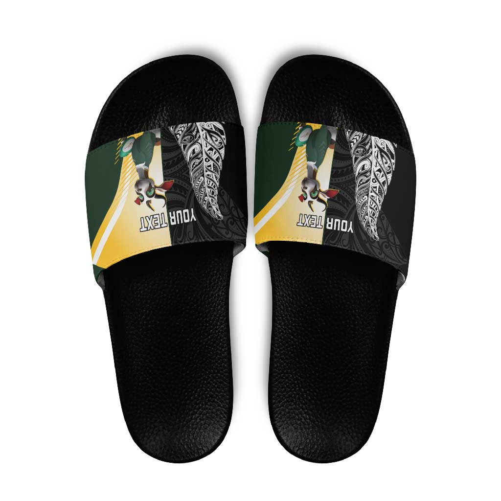New Zealand and South Africa Rugby Custom Slide Sandals Maori Silver Fern Springbok Together - Polynesian Pride
