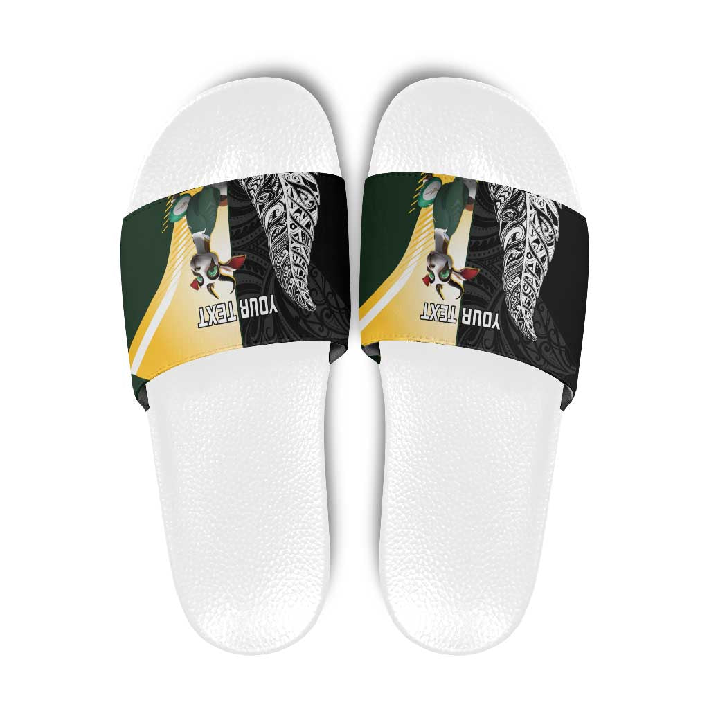 New Zealand and South Africa Rugby Custom Slide Sandals Maori Silver Fern Springbok Together - Polynesian Pride