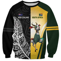 New Zealand and South Africa Rugby Custom Sweatshirt Maori Silver Fern Springbok Together - Polynesian Pride