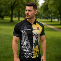 New Zealand and South Africa Rugby Custom Zipper Polo Shirt Maori Silver Fern Springbok Together - Polynesian Pride