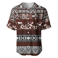 Bula Fiji Baseball Jersey Fijian Tapa Masi With Hibiscus Flowers LT14 Brown - Polynesian Pride