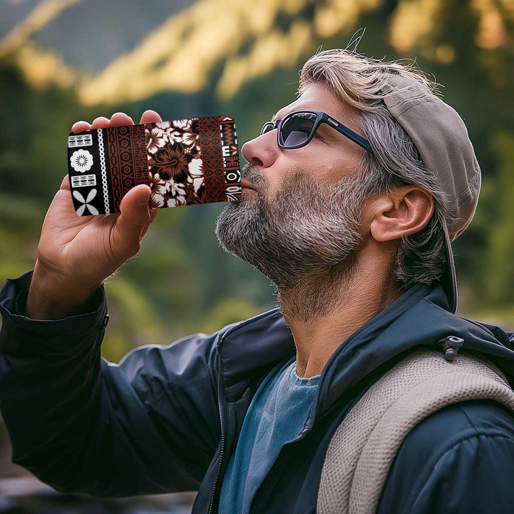 Bula Fiji 4 in 1 Can Cooler Tumbler Fijian Tapa Masi With Hibiscus Flowers