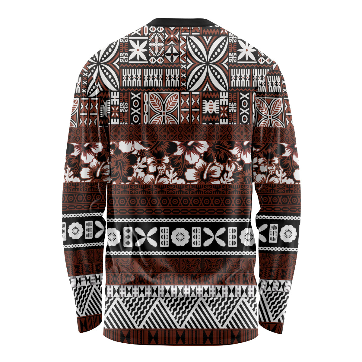 Bula Fiji Long Sleeve Shirt Fijian Tapa Masi With Hibiscus Flowers LT14 - Polynesian Pride