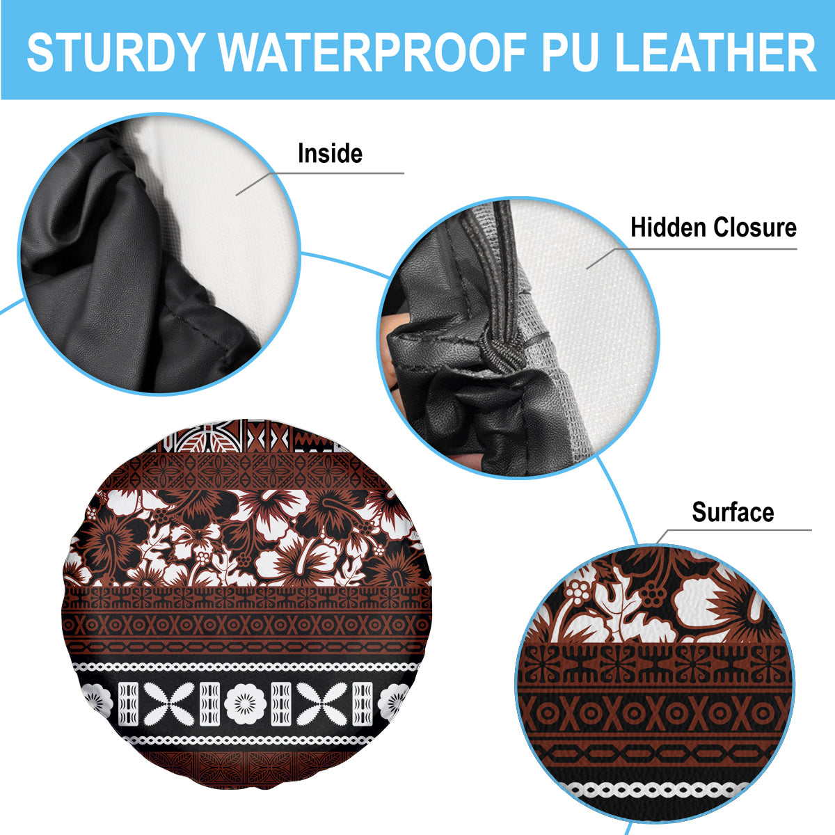 Bula Fiji Spare Tire Cover Fijian Tapa Masi With Hibiscus Flowers LT14 - Polynesian Pride