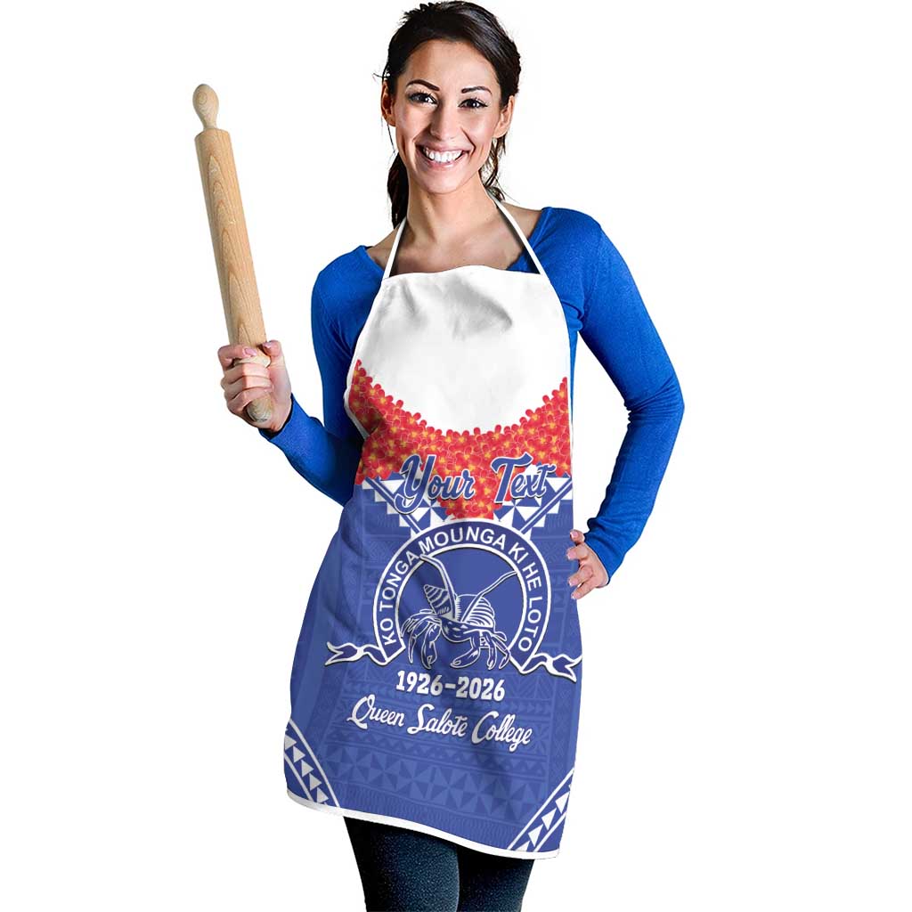 Queen Salote College 100 Years Personalized Apron Tonga QSC Heilala Lei Blue Ngatu Pattern