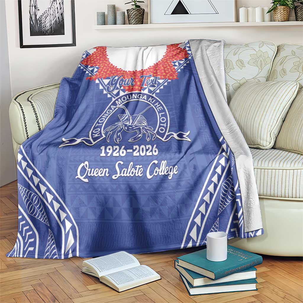 Queen Salote College 100 Years Personalized Blanket Tonga QSC Heilala Lei Blue Ngatu Pattern