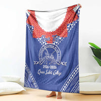 Queen Salote College 100 Years Personalized Blanket Tonga QSC Heilala Lei Blue Ngatu Pattern