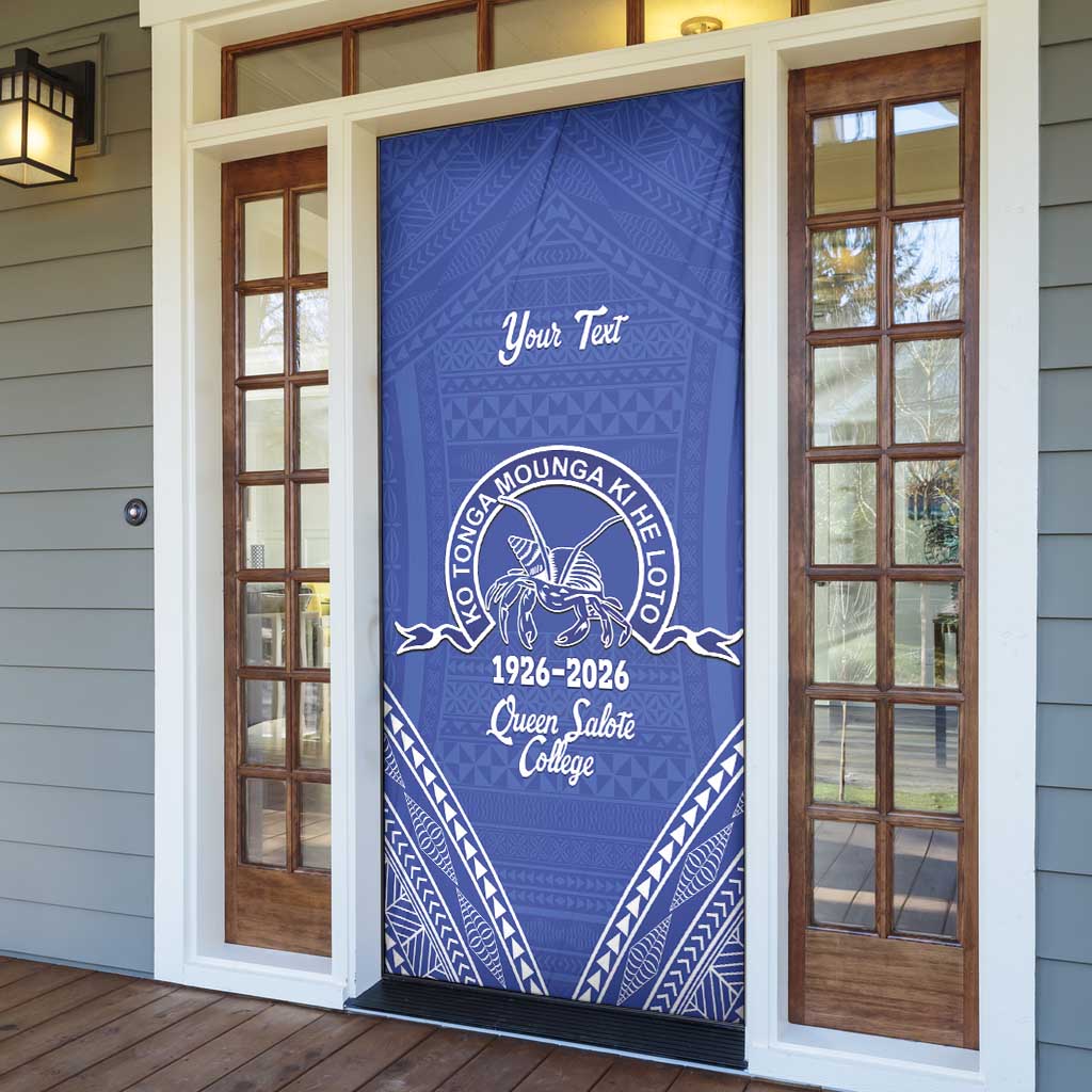 Queen Salote College 100 Years Personalized Door Cover Tonga QSC Heilala Lei Blue Ngatu Pattern LT14 - Polynesian Pride