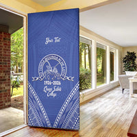 Queen Salote College 100 Years Personalized Door Cover Tonga QSC Heilala Lei Blue Ngatu Pattern LT14 - Polynesian Pride