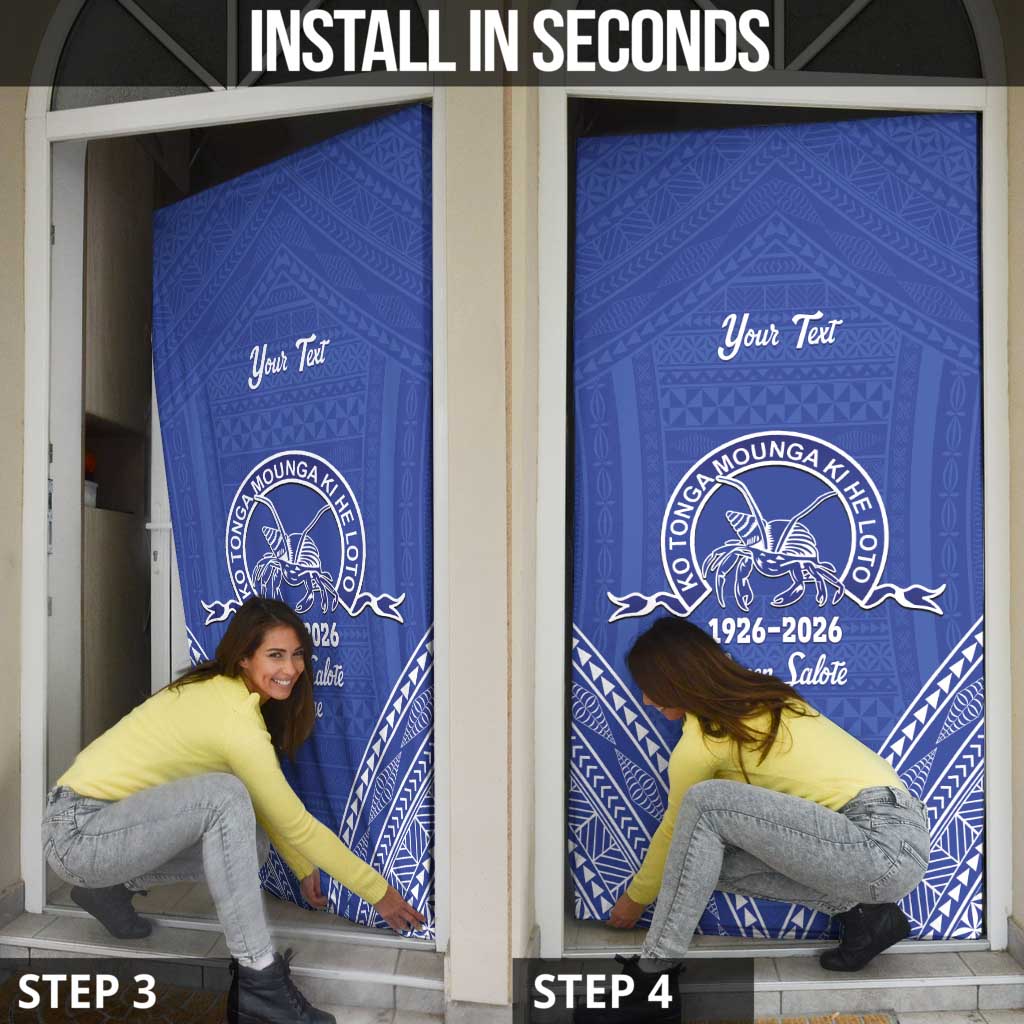 Queen Salote College 100 Years Personalized Door Cover Tonga QSC Heilala Lei Blue Ngatu Pattern LT14 - Polynesian Pride