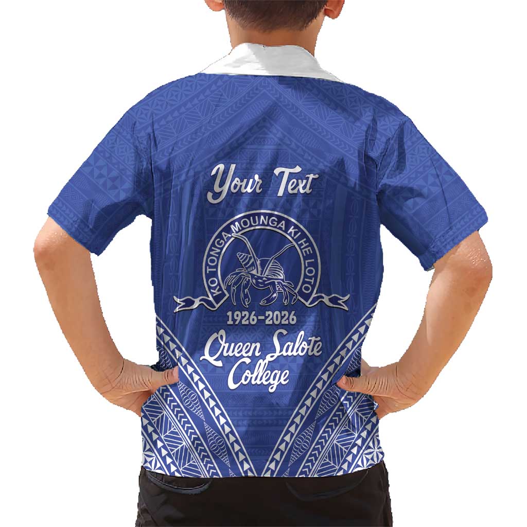 Queen Salote College 100 Years Personalized Family Matching Tank Maxi Dress and Hawaiian Shirt Tonga QSC Heilala Lei Blue Ngatu Pattern LT14 - Polynesian Pride