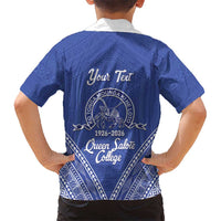 Queen Salote College 100 Years Personalized Family Matching Tank Maxi Dress and Hawaiian Shirt Tonga QSC Heilala Lei Blue Ngatu Pattern LT14 - Polynesian Pride