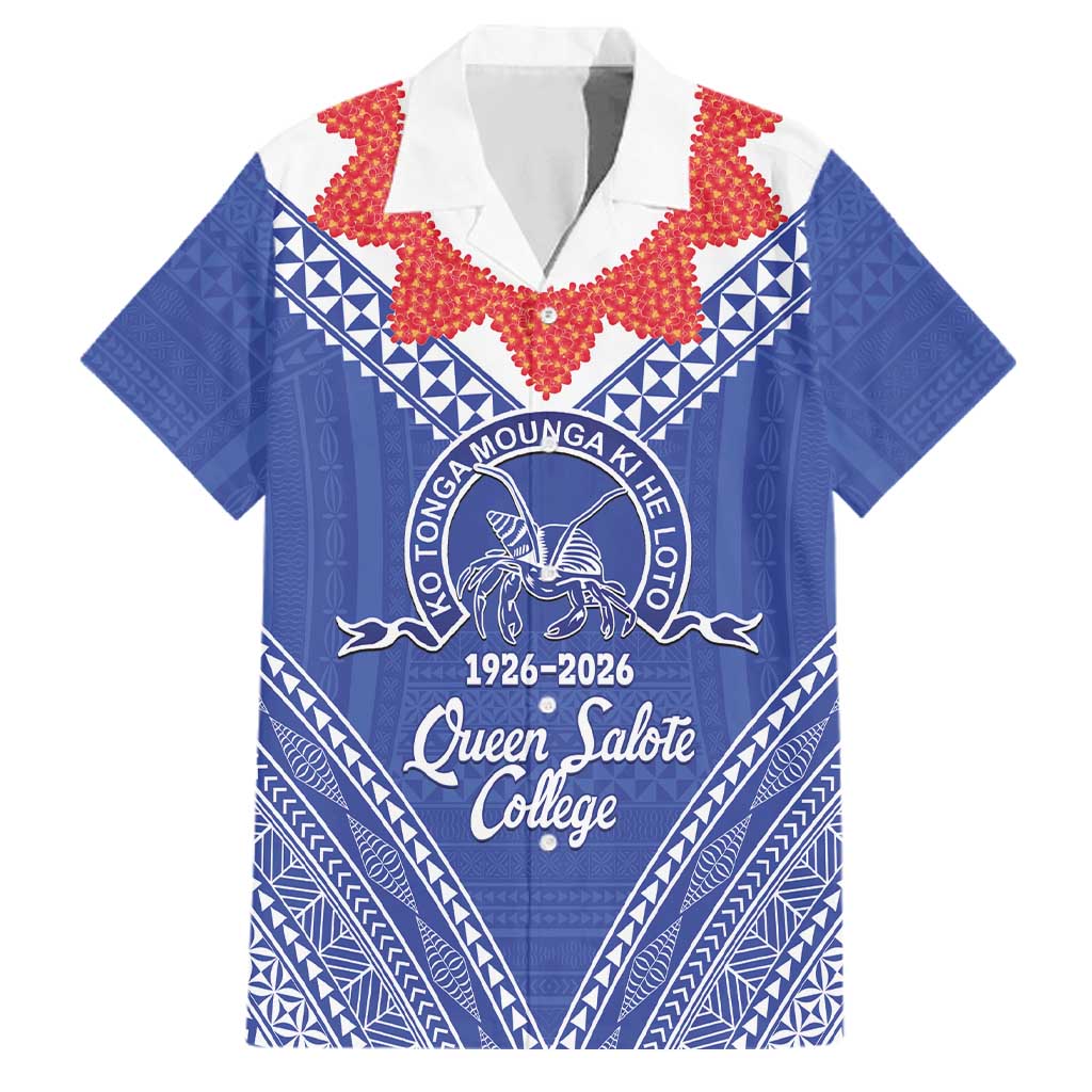 Queen Salote College 100 Years Personalized Family Matching Tank Maxi Dress and Hawaiian Shirt Tonga QSC Heilala Lei Blue Ngatu Pattern LT14 Dad's Shirt - Short Sleeve Blue - Polynesian Pride