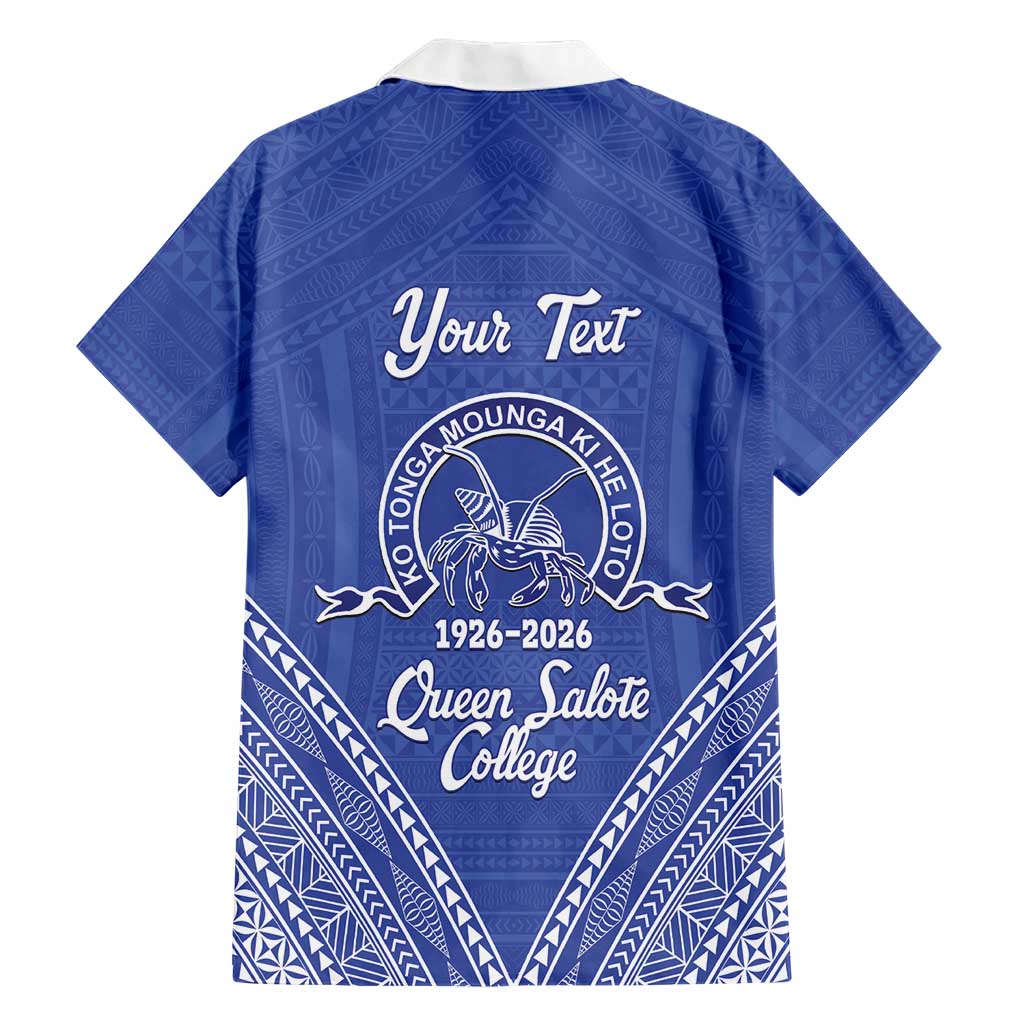 Queen Salote College 100 Years Personalized Family Matching Tank Maxi Dress and Hawaiian Shirt Tonga QSC Heilala Lei Blue Ngatu Pattern LT14 - Polynesian Pride