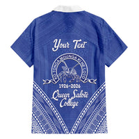Queen Salote College 100 Years Personalized Family Matching Tank Maxi Dress and Hawaiian Shirt Tonga QSC Heilala Lei Blue Ngatu Pattern LT14 - Polynesian Pride