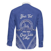 Queen Salote College 100 Years Personalized Family Matching Tank Maxi Dress and Hawaiian Shirt Tonga QSC Heilala Lei Blue Ngatu Pattern LT14 - Polynesian Pride