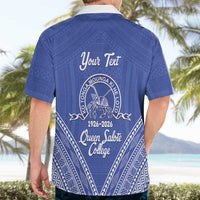 Queen Salote College 100 Years Personalized Hawaiian Shirt Tonga QSC Heilala Lei Blue Ngatu Pattern